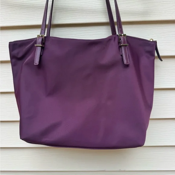 Kate Spade Maroon Burgundy Shoulder Tote Bag Gold accent detail adjustable strap - Picture 4 of 14